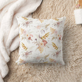 Almofada Boho Bege, Grama das Pampas Terracota Aquarela Nós