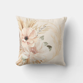 Almofada Boho Beige Brown Watercolor Flowers Palms