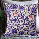 Almofada Boho Blue Abstrato<br><div class="desc">Padrão botânico floral abstrato azul e esbranquiçado com acentos de vermelho.</div>
