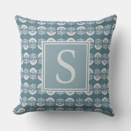 Almofada Boho Blue Floral Monogram Cushion