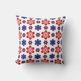 Almofada Boho Blue Purple Red Flowers Throw Pillow