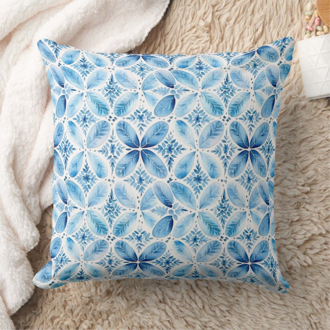 Almofada Boho Blue White Floral Abstrato (Cobertor)