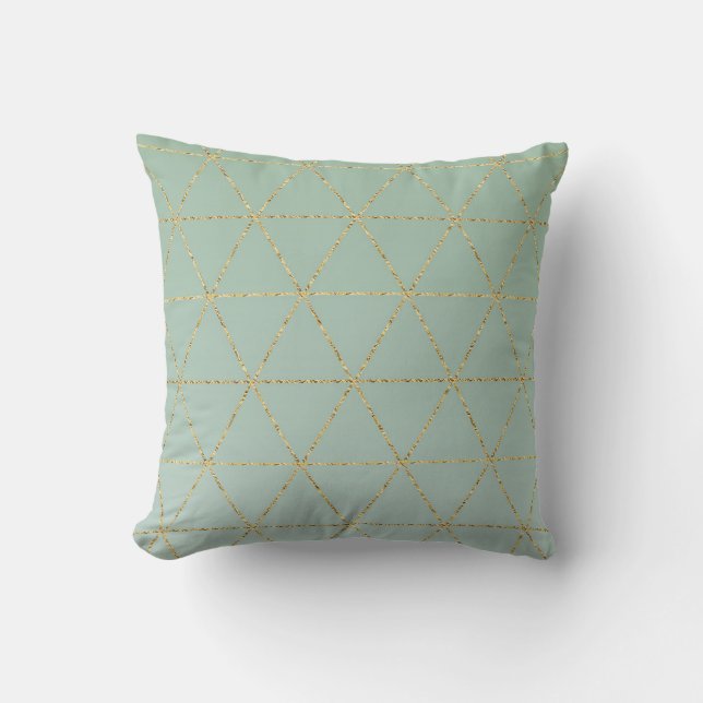 Almofada Boho Boêmio Chic Dourado & Geométrico Glam Menta (Frente)
