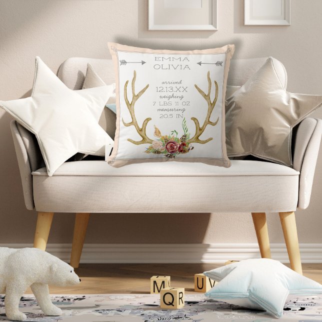 Almofada BOHO Bohemian Deer Antler Floral Baby Birat Stat (Criador carregado)