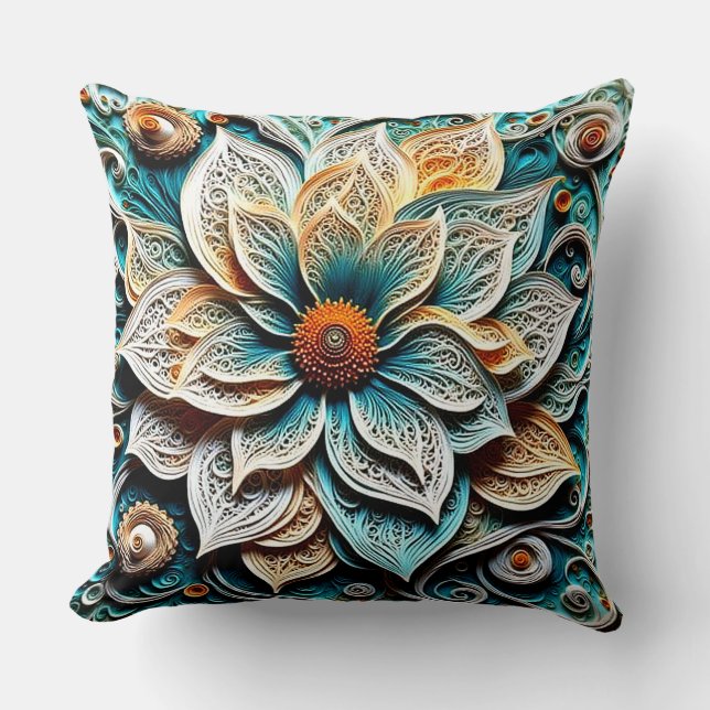 Almofada Boho Botanical Zentangle Floral Throw Pillow  (Frente)