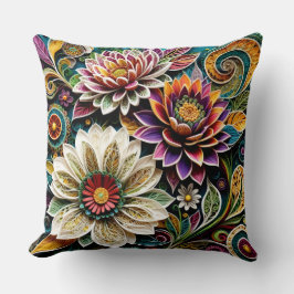 Almofada Boho Botanical Zentangle Floral Throw Pillow 