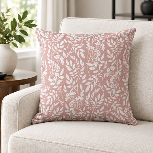 Almofada Boho Botânico Rosa Branco Folhagem Rosa