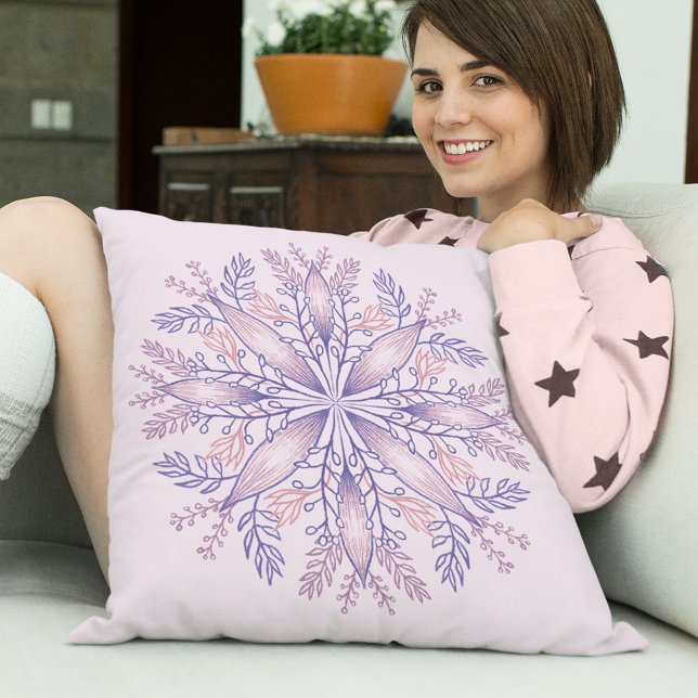 Almofada Boho Botânico Roxo Fantasia Flor Mandala (Criador carregado)