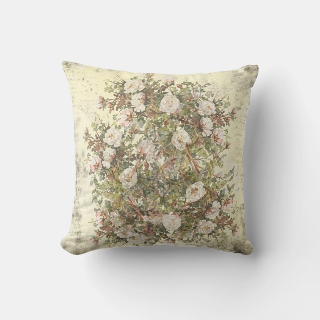 Almofada Boho branco afligido vintage aumentou (Frente)