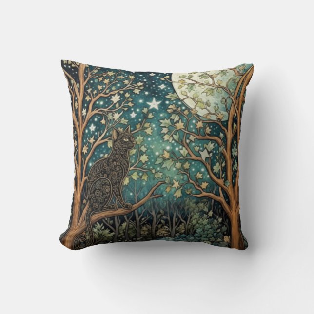 Almofada Boho cat starry night sky woodland forest (Frente)