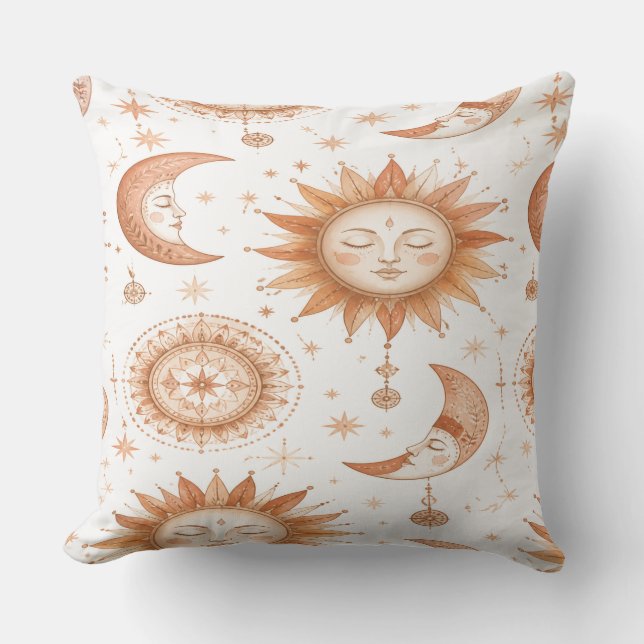 Almofada Boho Celestial Sun Moon Throw Pillow (Frente)