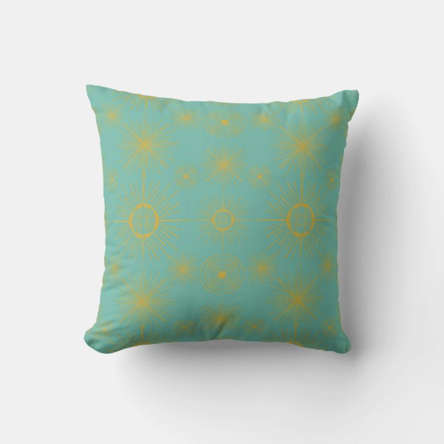 Almofada Boho Celestial Sun Stars Turquoise Patterno (Frente)