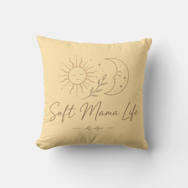 Almofada Boho Celestial "Vida de Mãe Macia" Design de Arte  (Frente)