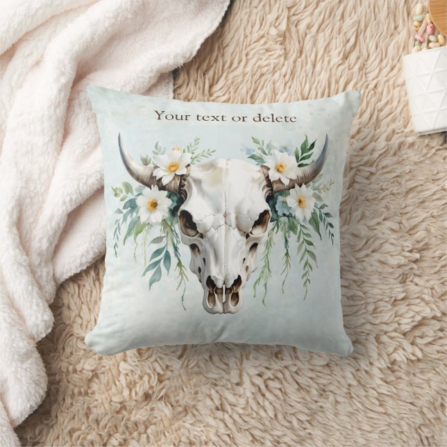 Almofada Boho Chic Aquarela Floral Crânio de Vaca (Cobertor)