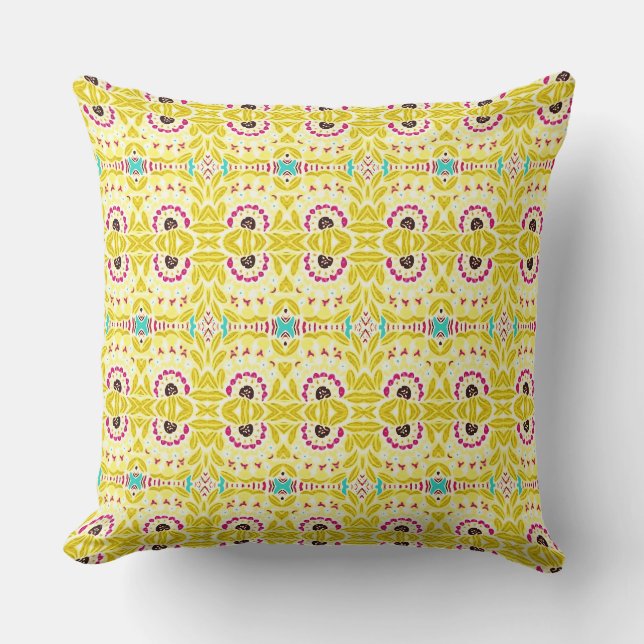 Almofada Boho Chic Bohemian Tribal Floral Chartreuse Verde (Frente)
