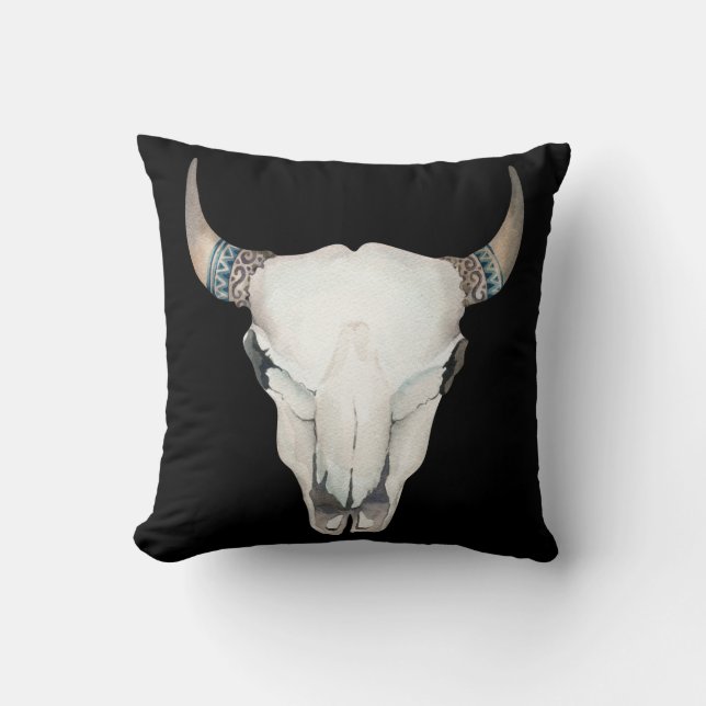 Almofada Boho Chic Cow Skull & Horns Farmhouse Chic (Frente)