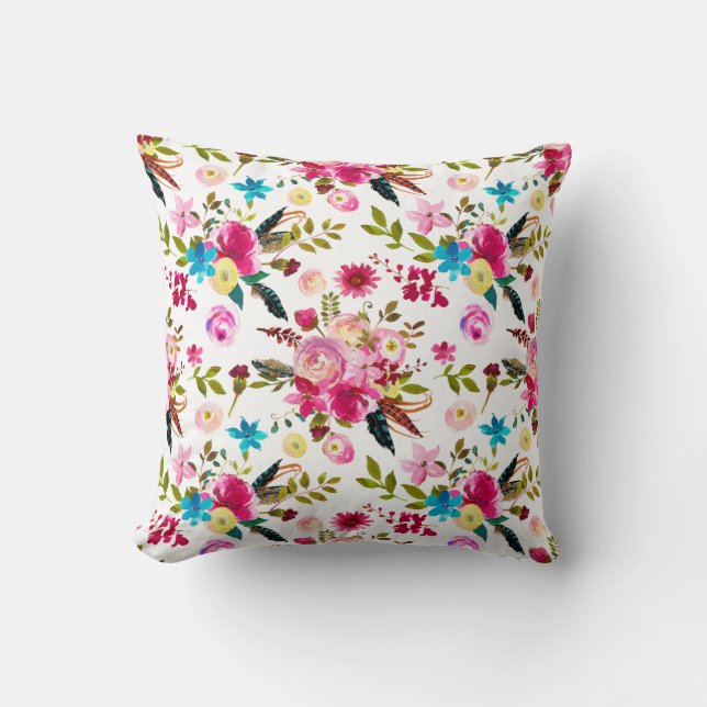 Almofada Boho Chic Floral | Travesseiro de Duas Faces (Frente)