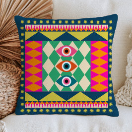 Almofada BOHO Chic Olhar Mau Abstrato Maximalista Colorido