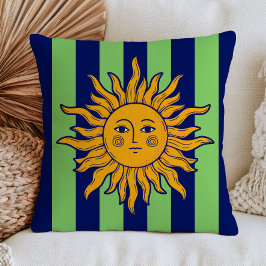 Almofada Boho Chic Rosto de Sol Azul Marinho e Listras Verd