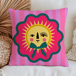 Almofada Boho Chic Rosto do Sol Colorido Maximalista Listra