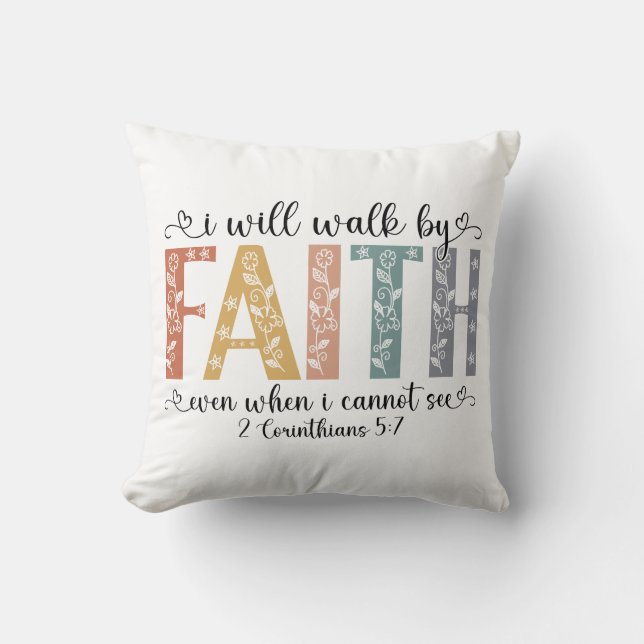 Almofada Boho Christian Walk by Faith Bible Verse Floral (Frente)