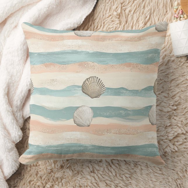 Almofada Boho Coastal Seashell Wave Pattern (5) (Cobertor)