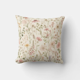 Almofada Boho de Flores Silvestres - Bege Rosa