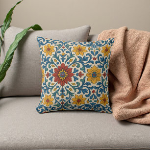 Almofada Boho de Verão Botânico Floral Branco e Azul da Tos