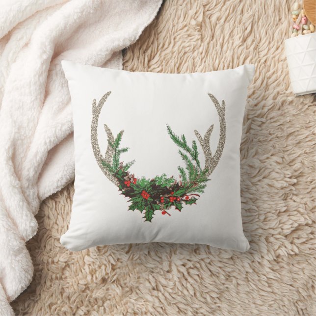 Almofada Boho Deer Antlers | Floral Russo de Natal Vermelho (Cobertor)