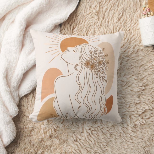 Almofada Boho Deusa do Sol – Travesseiro de Arte de Linha M (Cobertor)