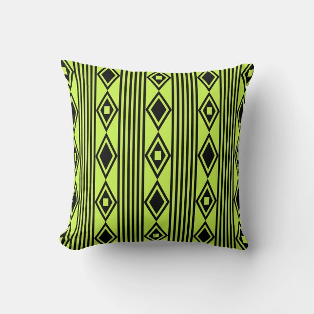 Almofada Boho Diamantes Strips Black Chartreuse (Frente)