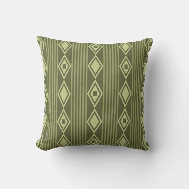 Almofada Boho Diamantes Strips Olive Green (Frente)
