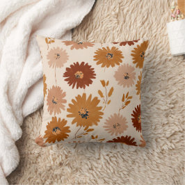 Almofada Boho Earth Tone Daisy Tan Floral Pattern