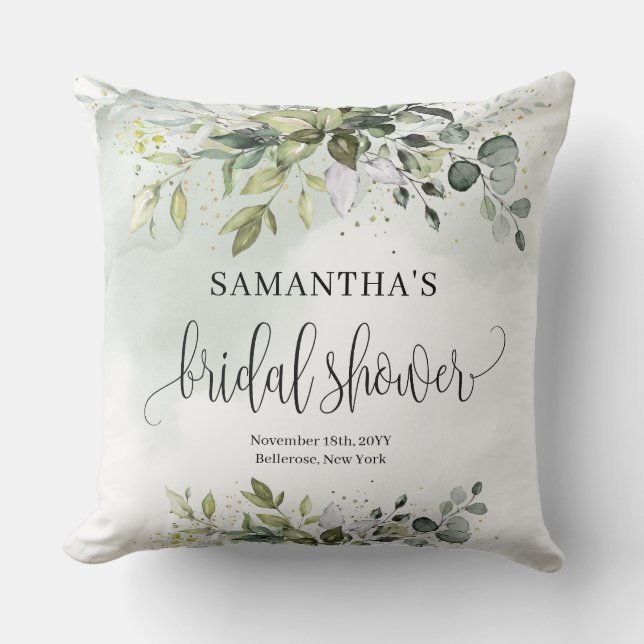 Almofada Boho Eucalyptus verde galhos falsos de ouro (Frente)