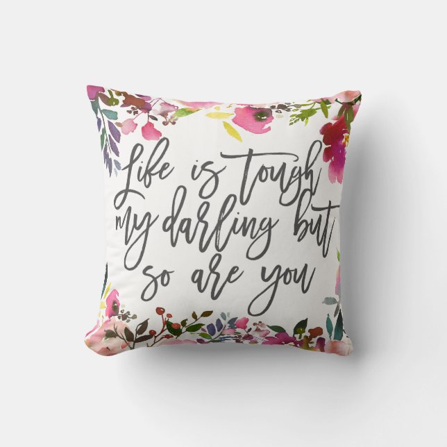 Almofada Boho Floral, a vida é difícil, você também, citaçõ (Frente)