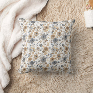 Almofada Boho Floral Aquarela Cinza Marrom Cor Neutra