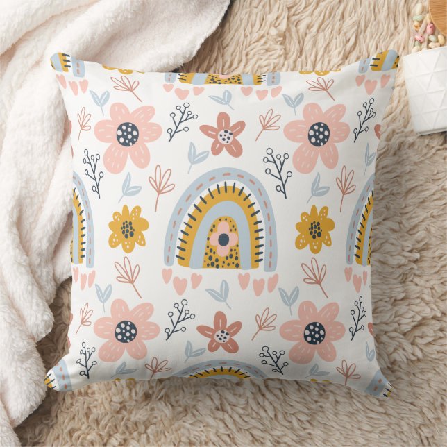 Almofada Boho Floral & Arco Padrão Arco-íris (Cobertor)