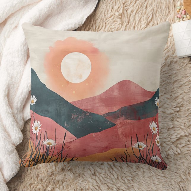 Almofada Boho Floral Mountain Sunset - Natureza Rústica (Cobertor)