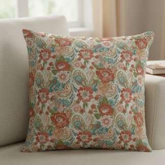 Almofada Boho Floral Pillow - Retro Paisley Design