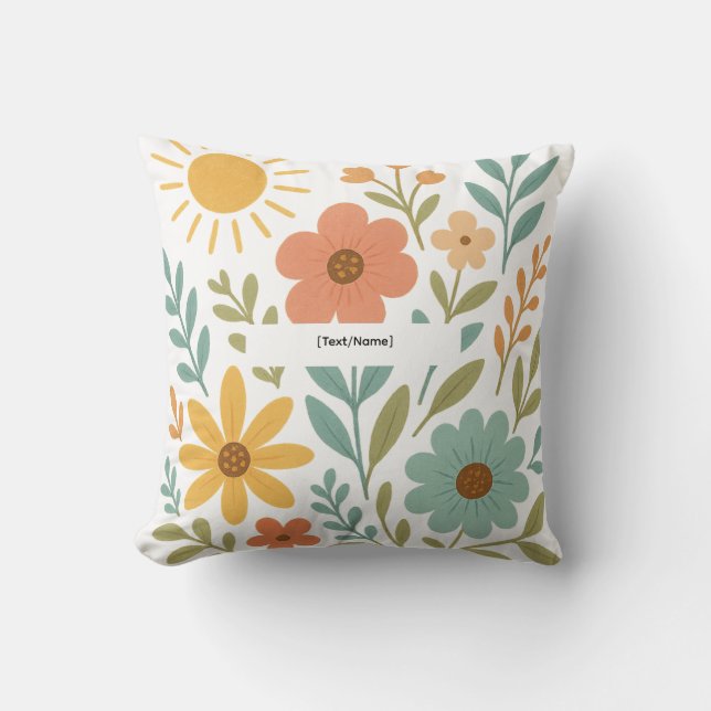Almofada Boho Floral Sun Pillow | Add Text/Name (Frente)