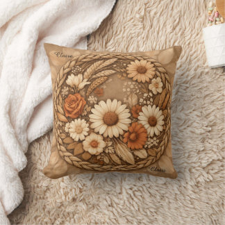 Almofada Boho Floral Woven Circle Customizable Throw Pillow