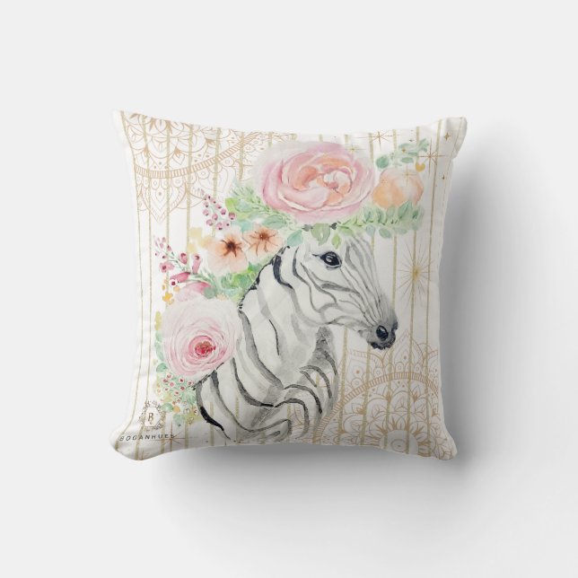 Almofada Boho Floral Zebra Travesseiro - Impressão Animal P (Frente)