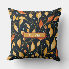 Almofada Boho Flowers Black Orange com Nome