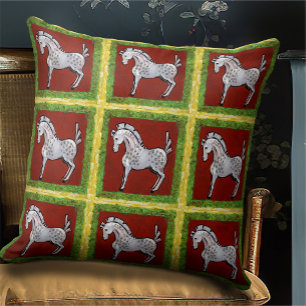 Almofada Boho Folk Art Red Xadrez Horse Holiday
