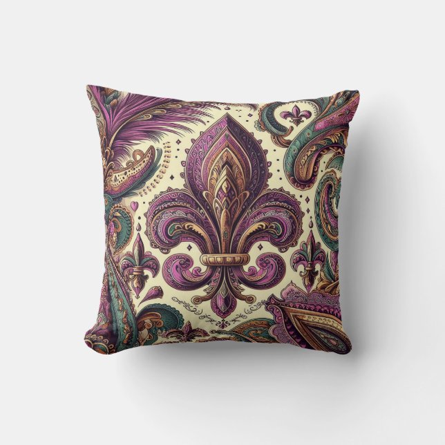 Almofada Boho French Quarter purple fleur-de-lis (Frente)