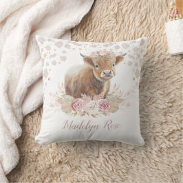 Almofada Boho Highland Cow Dourada Rosa