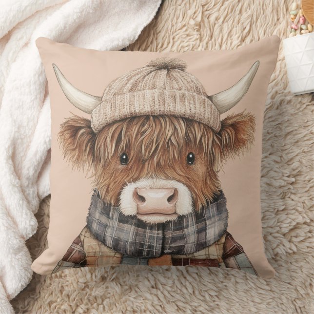Almofada Boho Highland Cow em Hat Cream (Cobertor)