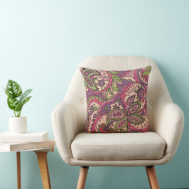 Almofada Boho Hippie Pink/Verde/Púrpura Floral Paisley 16X1