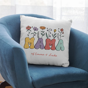 Almofada Boho Mama Texto com Flores e Nomes de Crianças