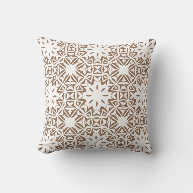 Almofada Boho Marrom Branco Padrão (Frente)